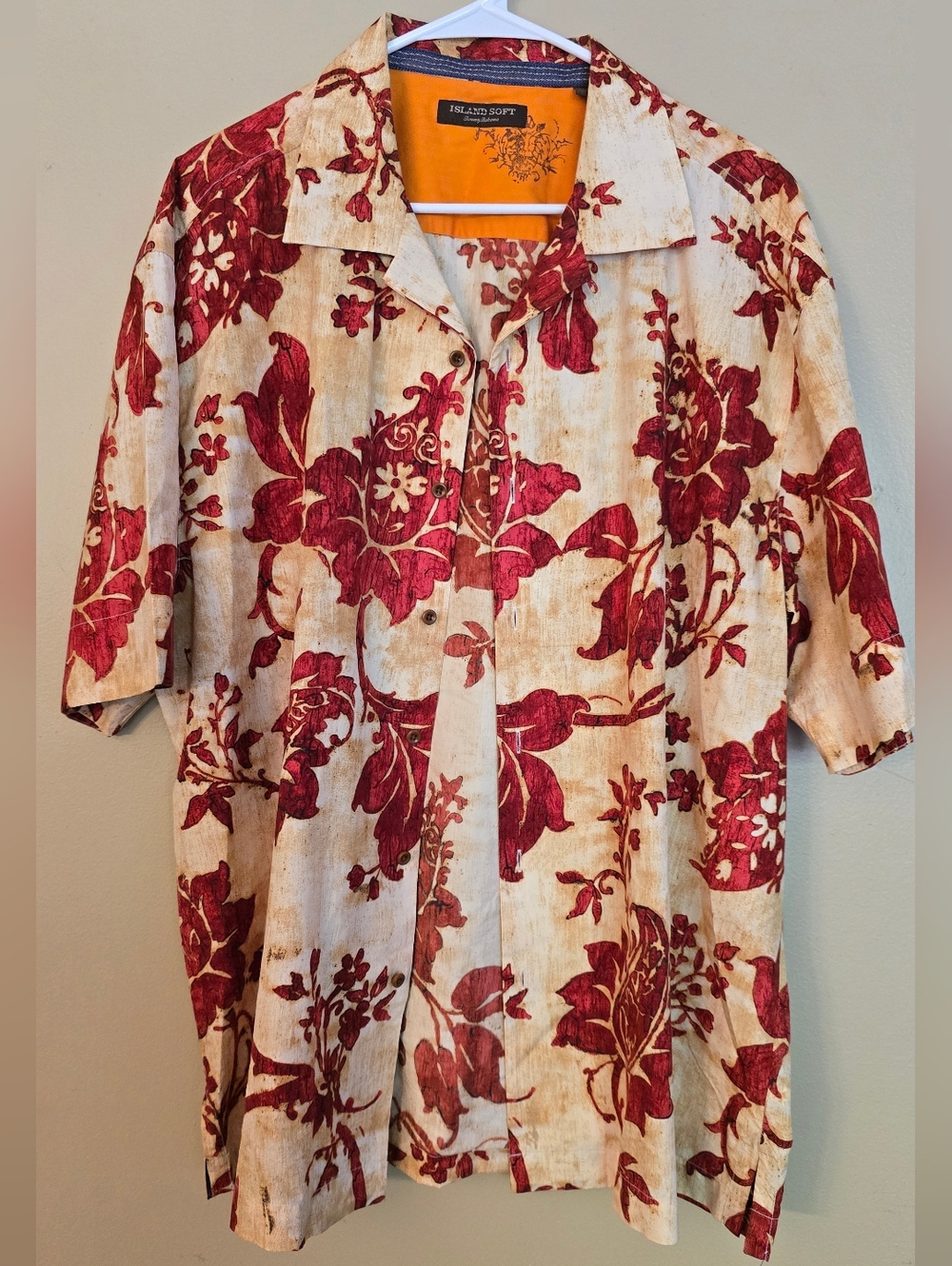 Tommy Bahama Red and Cream Floral Short Sleeve Button-Down Shirt